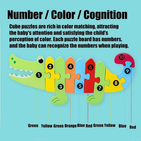 Extrokids Wooden Cartoon Puzzle board with number Hint - Crocodile For Baby Memory Exercise Toy - EKT1400