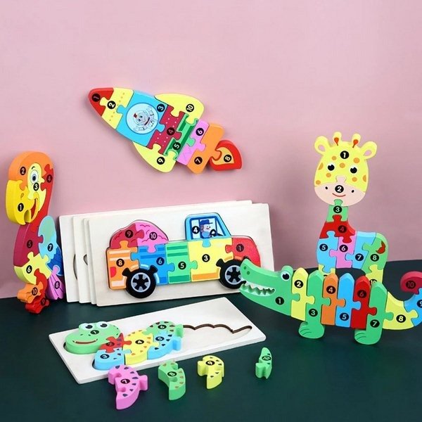 Extrokids Wooden Cartoon Puzzle board with number Hint - Crocodile For Baby Memory Exercise Toy - EKT1400