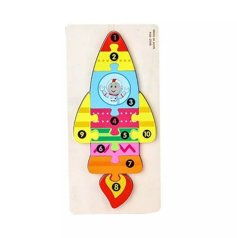 Extrokids Wooden Cartoon Puzzle board with number Hint - Rocket For Ba