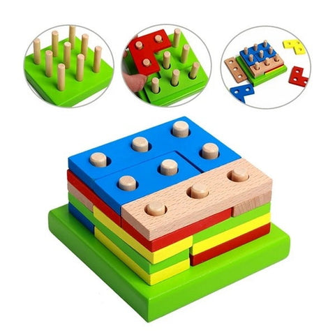 Wooden Geometric Stacking Puzzle – Shape-Matching Toy