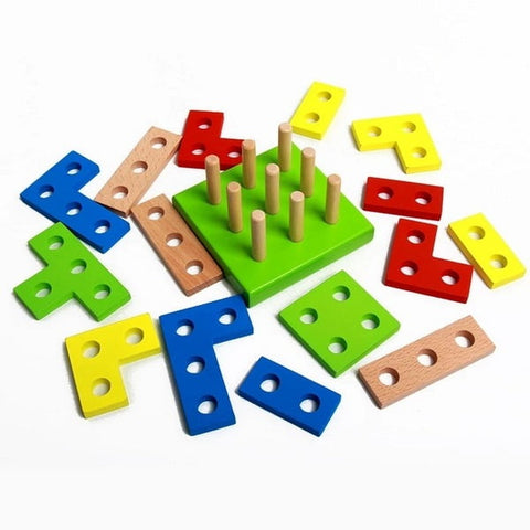 Wooden Geometric Stacking Puzzle – Shape-Matching Toy