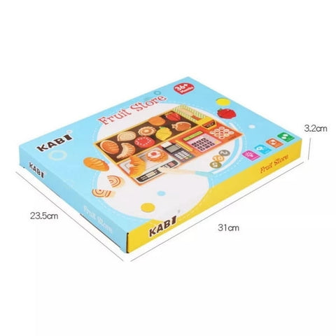 Extrokids Premium Wooden Simulated Supermarket Checkout Counter Role and Cutting Fruit, Vegetable Toy - EKT1419