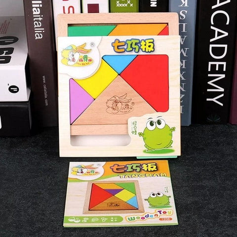 Extrokids Wooden Tangram 7 Piece Jigsaw Puzzle Colorful Square IQ Game Brain Teaser Intelligent Educational Puzzle - EKT1420
