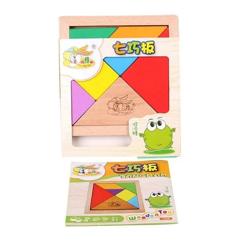Extrokids Wooden Tangram 7 Piece Jigsaw Puzzle Colorful Square IQ Game Brain Teaser Intelligent Educational Puzzle - EKT1420
