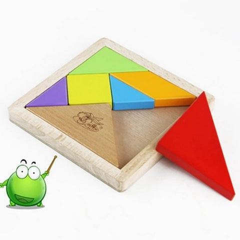 Extrokids Wooden Tangram 7 Piece Jigsaw Puzzle Colorful Square IQ Game Brain Teaser Intelligent Educational Puzzle - EKT1420