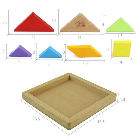 Extrokids Wooden Tangram 7 Piece Jigsaw Puzzle Colorful Square IQ Game Brain Teaser Intelligent Educational Puzzle - EKT1420