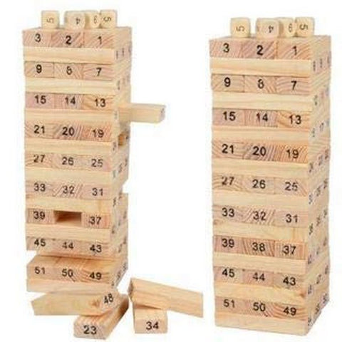 Wooden Block Stacking Board Games for Kids &amp; Adults - 54 Pieces Jenga Game - EKT1441