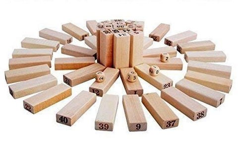 Puzzle Stacking Game Tumbling Tower Numbered Wooden Jenga Blocks with 4 Dices (22.5 x 6.7 x 6.7 cm, 51 Pi - EKT1454