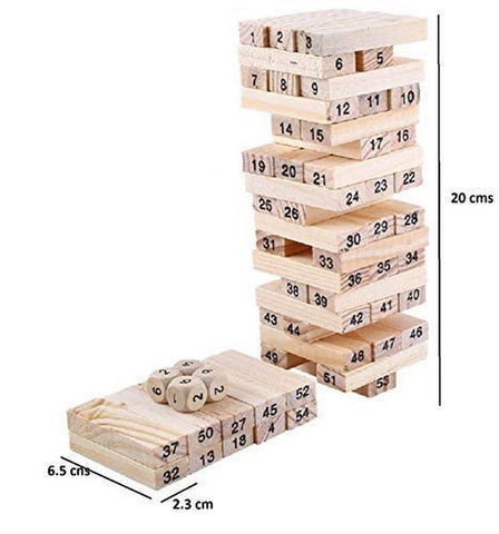 Puzzle Stacking Game Tumbling Tower Numbered Wooden Jenga Blocks with 4 Dices (22.5 x 6.7 x 6.7 cm, 51 Pi - EKT1454