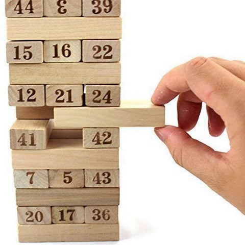 Puzzle Stacking Game Tumbling Tower Numbered Wooden Jenga Blocks with 4 Dices (22.5 x 6.7 x 6.7 cm, 51 Pi - EKT1454