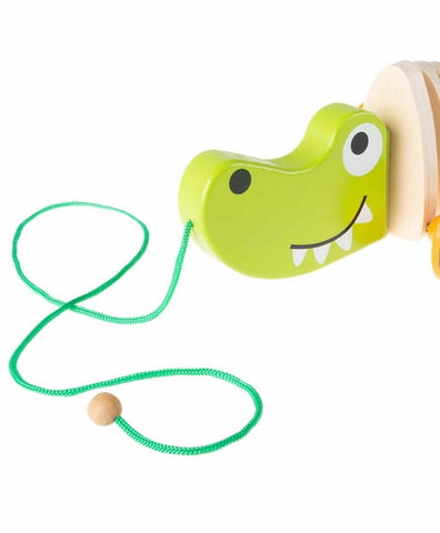 Wooden Crocodile Pull Along Toy with Whistle (Color May Vary) - EKT1476