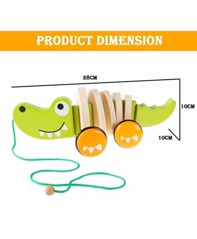 Wooden Crocodile Pull Along Toy with Whistle (Color May Vary) - EKT1476