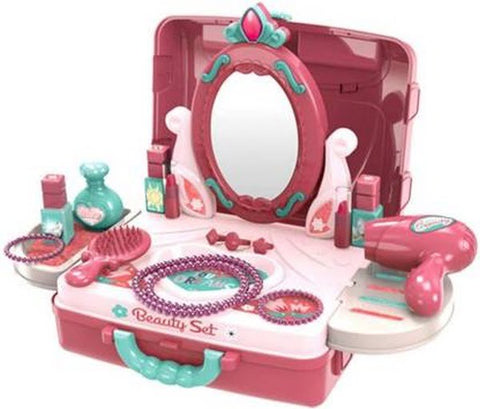 Girls Makeup Toys Kids Toy Pretend Play Set Makeup Toys in Suitcase 3 in 1 Beauty Set - EKT1478