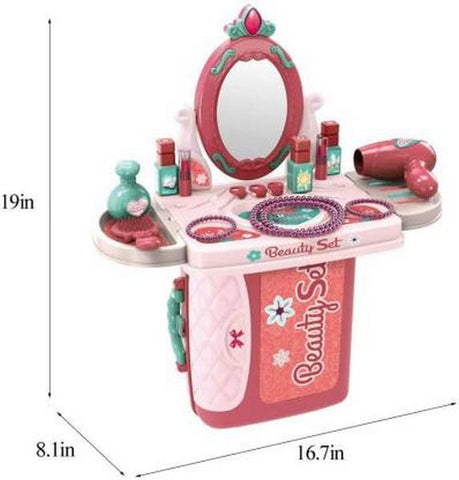 Girls Makeup Toys Kids Toy Pretend Play Set Makeup Toys in Suitcase 3 in 1 Beauty Set - EKT1478