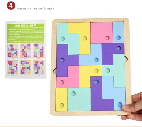 wooden Puzzle/Hand Grab Wooden Tetris Matching Puzzle Educational Toy Child Gift - EKT1499