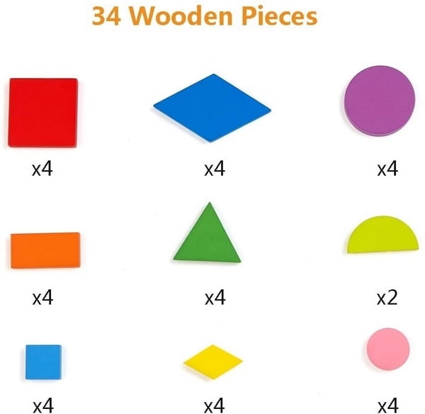 Extrokids Wooden Pattern Blocks Shapes Jigsaw Puzzle - EKT1501
