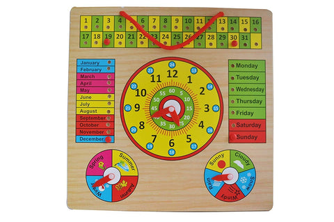 Extrokids Wooden Multifunctional Learning Clock, Calendar, Days, Months, Weather, Seasons,Toy for Kids with Pins  - EKT1513