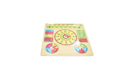 Extrokids Wooden Multifunctional Learning Clock, Calendar, Days, Months, Weather, Seasons,Toy for Kids with Pins  - EKT1513