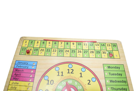 Extrokids Wooden Multifunctional Learning Clock, Calendar, Days, Months, Weather, Seasons,Toy for Kids with Pins  - EKT1513