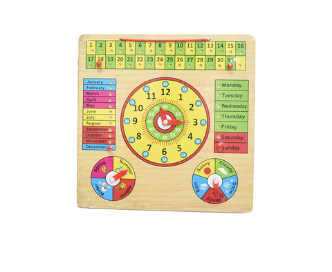 Extrokids Wooden Multifunctional Learning Clock, Calendar, Days, Months, Weather, Seasons,Toy for Kids with Pins  - EKT1513
