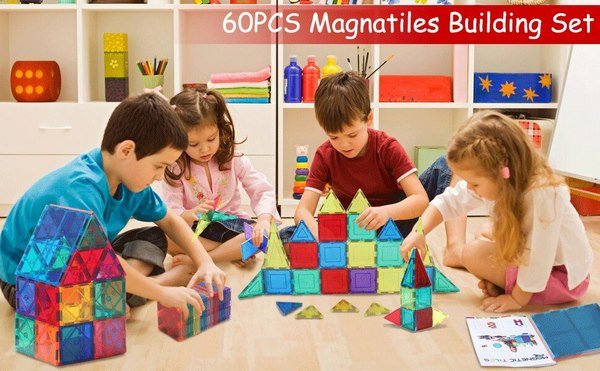 Extrokids Magnatiles 60Pcs Oversize 3D Magnetic Building Blocks Tiles Set,Inspirational Educational Toys - EKT1515