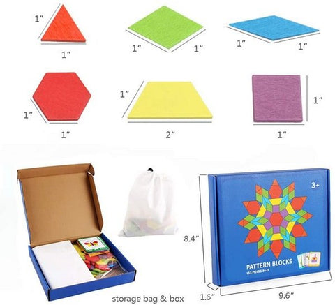 Extrokids 155 Pcs Wooden Pattern Blocks Set Geometric Shape Puzzle With Design Cards EKT1516