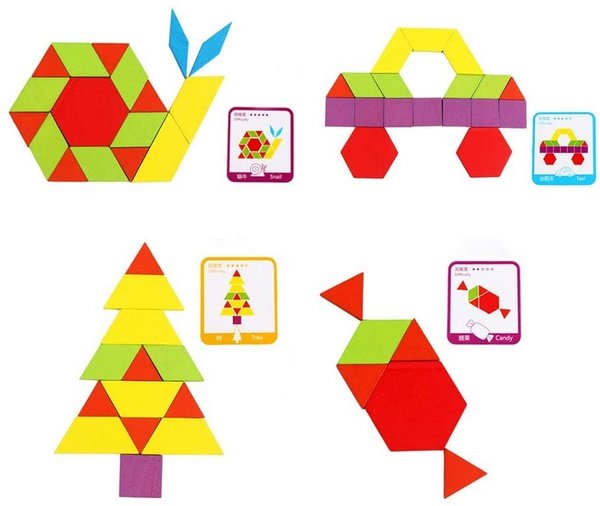 Extrokids 155 Pcs Wooden Pattern Blocks Set Geometric Shape Puzzle With Design Cards EKT1516