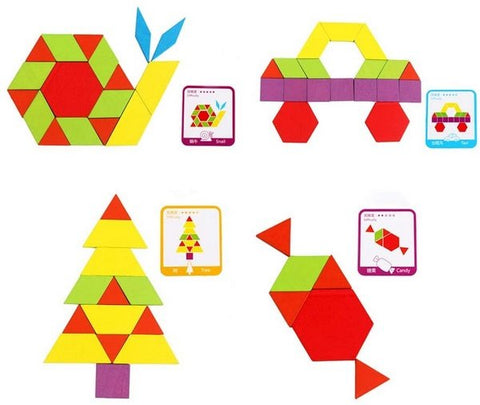 Extrokids 155 Pcs Wooden Pattern Blocks Set Geometric Shape Puzzle With Design Cards EKT1516