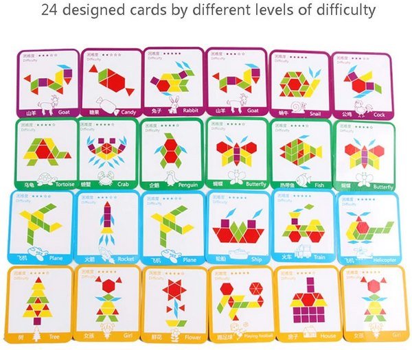 Extrokids 155 Pcs Wooden Pattern Blocks Set Geometric Shape Puzzle With Design Cards EKT1516