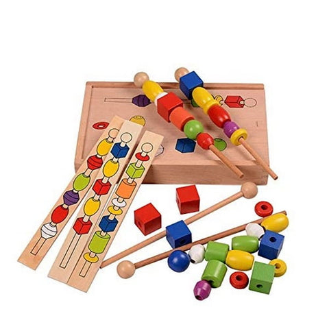 Extrokids Intellectual Beads Box Wooden Large Beads Child Early Learning and Educational Toys  - EKT1517