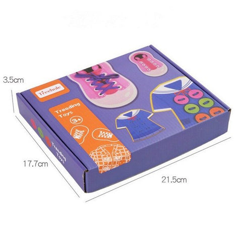 Extrokids Wooden Girl Wear Shoes With Sewing Frog Button Game Thread Toys - EKT1521
