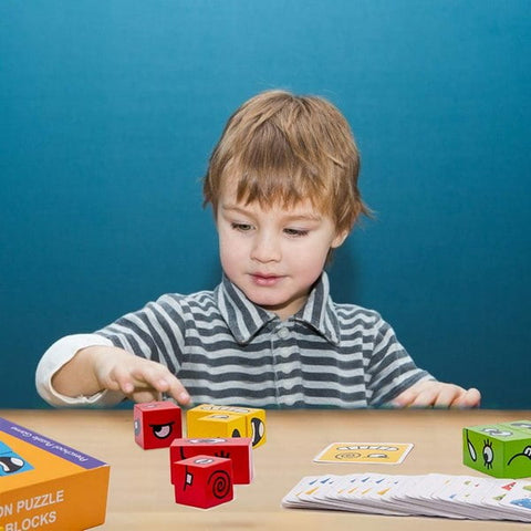 Extrokids Wooden Magic Colorful Cube Face Pattern, Funny Expression Puzzle, Building Blocks, Brain Teasers Toy - EKT1524