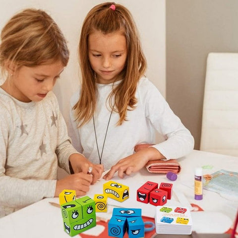 Extrokids Wooden Magic Colorful Cube Face Pattern, Funny Expression Puzzle, Building Blocks, Brain Teasers Toy - EKT1524