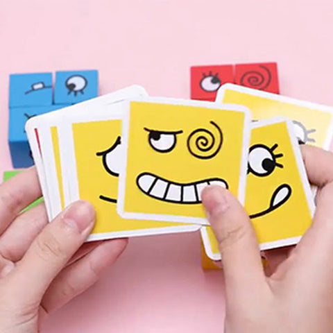 Extrokids Wooden Magic Colorful Cube Face Pattern, Funny Expression Puzzle, Building Blocks, Brain Teasers Toy - EKT1524