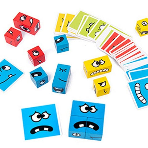 Extrokids Wooden Magic Colorful Cube Face Pattern, Funny Expression Puzzle, Building Blocks, Brain Teasers Toy - EKT1524