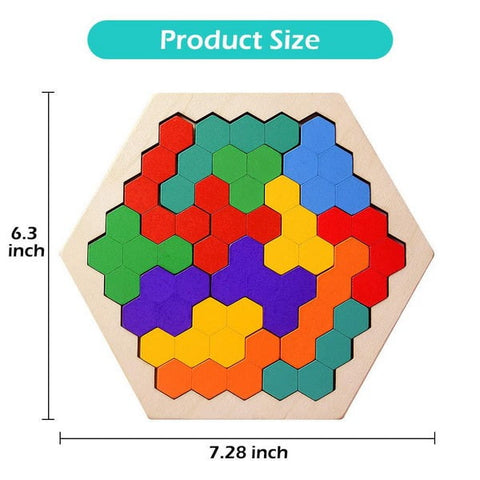 Extrokids Puzzle Hexagon Fun Geometry Logic 3D Wooden Puzzle Table IQ Game Montessori Educational T - EKT1531