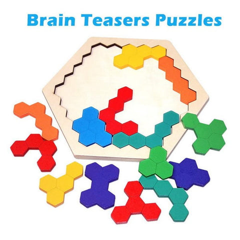Extrokids Puzzle Hexagon Fun Geometry Logic 3D Wooden Puzzle Table IQ Game Montessori Educational T - EKT1531