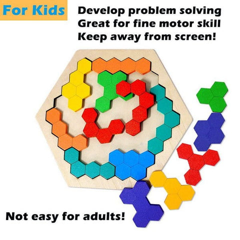 Extrokids Puzzle Hexagon Fun Geometry Logic 3D Wooden Puzzle Table IQ Game Montessori Educational T - EKT1531