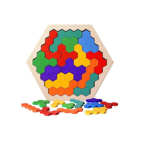 Extrokids Puzzle Hexagon Fun Geometry Logic 3D Wooden Puzzle Table IQ Game Montessori Educational T - EKT1531
