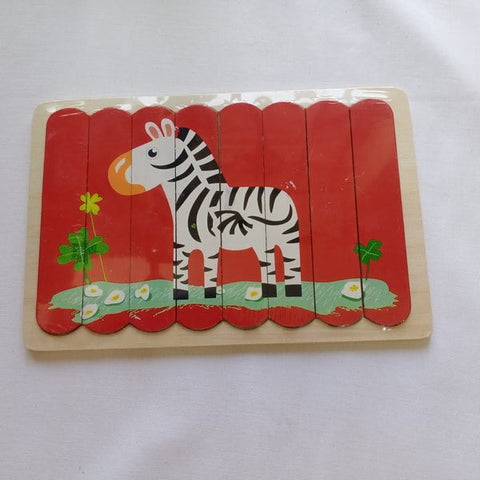 Extrokids Wooden Double Sided 8 Pcs Stick Puzzle Zebra With Tortoise Montessori toy - Red - EKT15