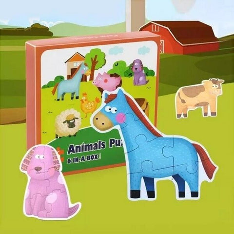 Extrokids Wooden Farm Animal Puzzle 6 In A Box! - EKT1564