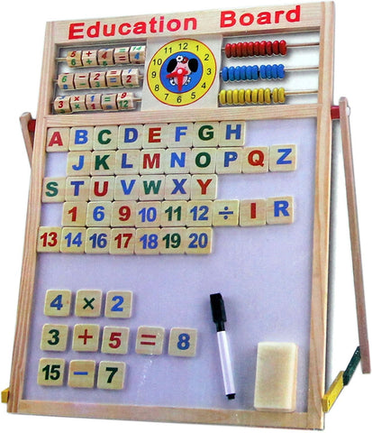 Extrokids Wooden Multipurpose Double-Sided Magnetic Wooden Writing, Drawing Board with Learning Toy - EKT1565