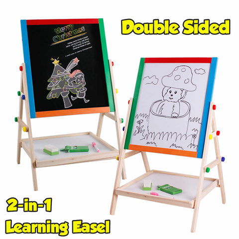 Extrokids Wooden Foldable Double sided Magnetic Easal With Writing Blackboard and Drawing Whiteboard  - EKT1566