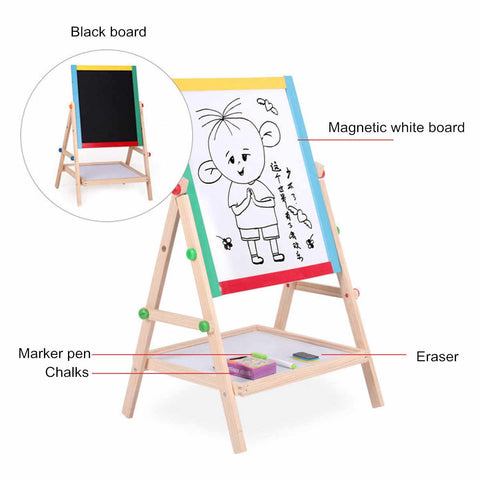 Extrokids Wooden Foldable Double sided Magnetic Easal With Writing Blackboard and Drawing Whiteboard  - EKT1566
