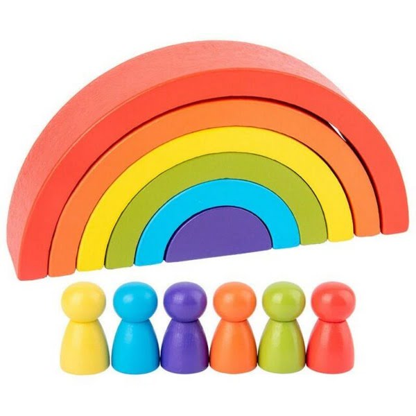 Wooden 6pc Rainbow Stacking Blocks with 6 Pcs doll small Fun Building Nesting Toys for Kids - EKT1574