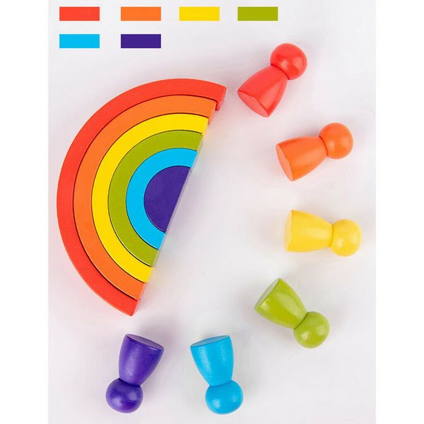 Wooden 6pc Rainbow Stacking Blocks with 6 Pcs doll small Fun Building Nesting Toys for Kids - EKT1574