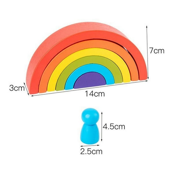 Wooden 6pc Rainbow Stacking Blocks with 6 Pcs doll small Fun Building Nesting Toys for Kids - EKT1574