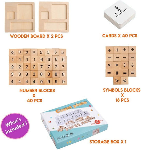 Extrokids Wooden count Number Blocks Math Flash Cards for Addition,Subtraction,Division,Multiplication Toy - EKT1576