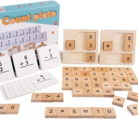 Extrokids Wooden count Number Blocks Math Flash Cards for Addition,Subtraction,Division,Multiplication Toy - EKT1576