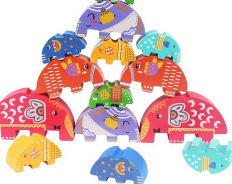 Extrokids Wooden elephant stacking blocks High To Build Balance Building Blocks - EKT1579
